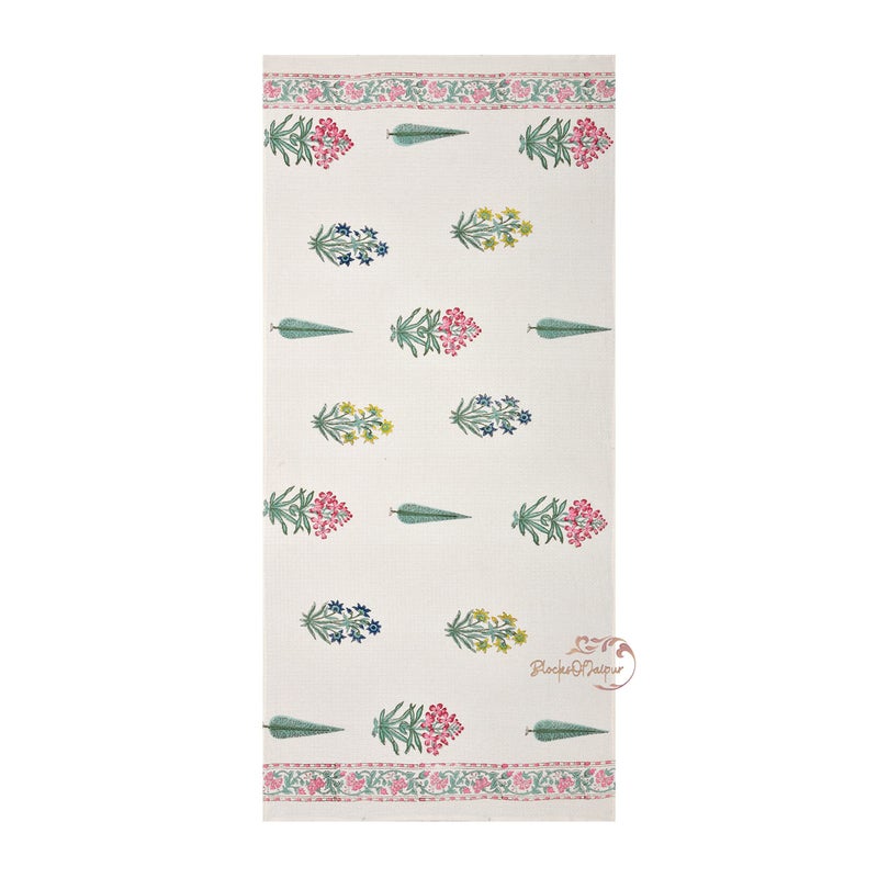 AUROSTYLE 100% Cotton Hand Block Printed Waffle Fabric Towels 76 Cm X 152 Cm Large Size for Men and Women Baby Towel (Design 12) - Image 2