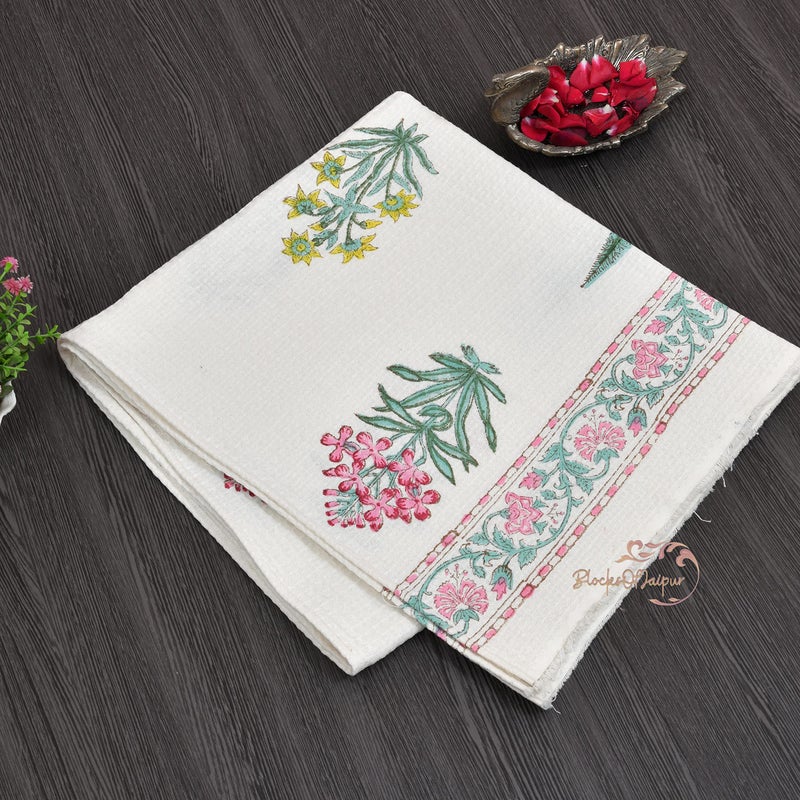 AUROSTYLE 100% Cotton Hand Block Printed Waffle Fabric Towels 76 Cm X 152 Cm Large Size for Men and Women Baby Towel (Design 12) - Image 3