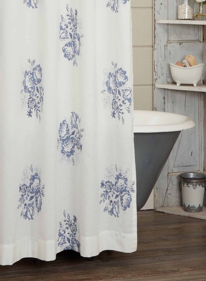 Piper Classics Lydia Blue Shower Curtain, 72" L x 72" W, Vintage Farmhouse, Cottage Style Floral Bathroom Décor - Image 1