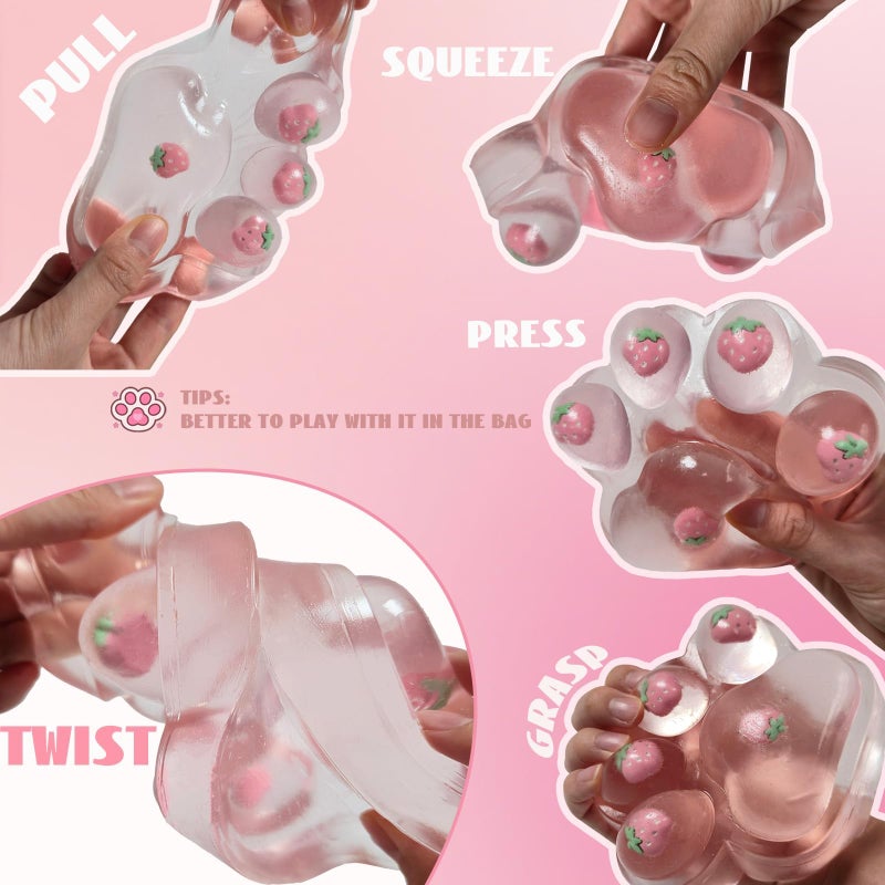 Chicooan Large Cat Paw Taba Squishy Big Squeeze Toys 5-inch Strawberry Pink Cute Fufu Squishy Sensory Stress Relief Fidget Toys for Party Favors Sensory Anxiety Toys for Adults (Strawberry) - Image 3