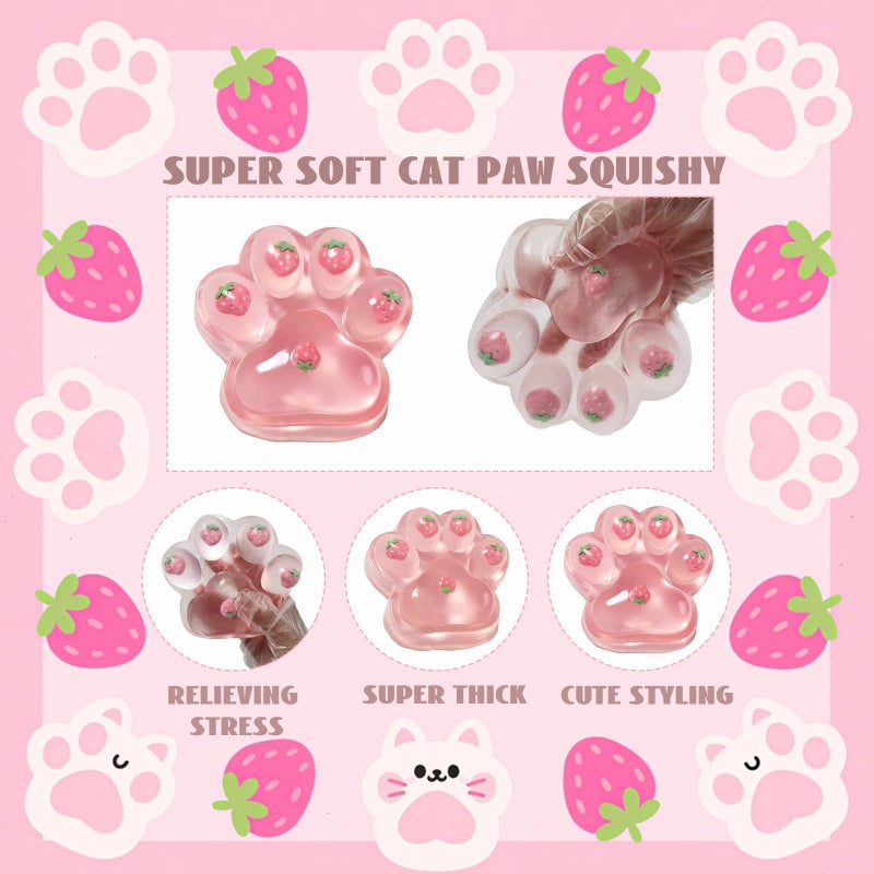 Chicooan Large Cat Paw Taba Squishy Big Squeeze Toys 5-inch Strawberry Pink Cute Fufu Squishy Sensory Stress Relief Fidget Toys for Party Favors Sensory Anxiety Toys for Adults (Strawberry) - Image 5