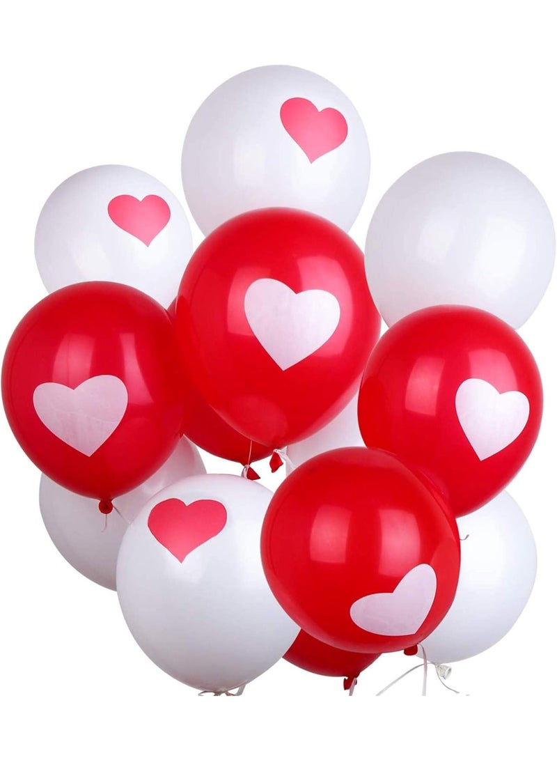 Romantic Red and White Heart-Printed Balloons – Pack of 10 (12 Inch) | Valentine’s Day, Anniversary, Proposal, Wedding & Red-Themed Birthday Party Decorations