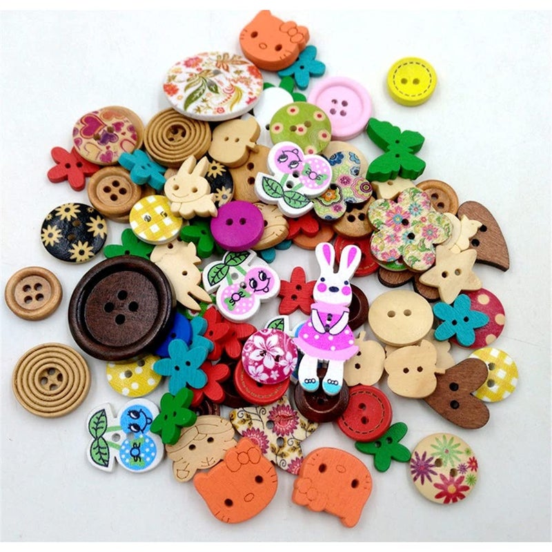 vingol 100 Pcs/Pack Wooden Button 2 Holes Button for Sewing Crafts DIY Works Decoration (Mixed Color) - Image 1