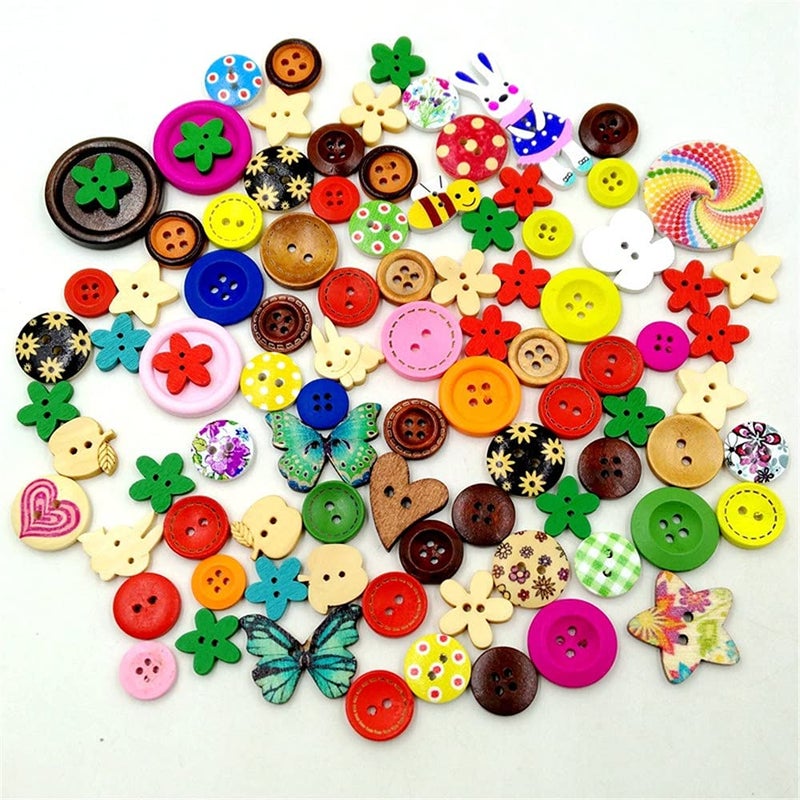 vingol 100 Pcs/Pack Wooden Button 2 Holes Button for Sewing Crafts DIY Works Decoration (Mixed Color) - Image 2