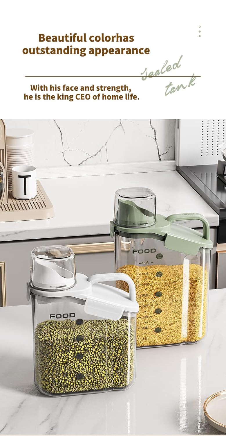 Furret 2500ml Acrylic Multi Function Clear Sealed Oatmeal Food Dispenser Rice Grain Container for Kitchen white - Image 3