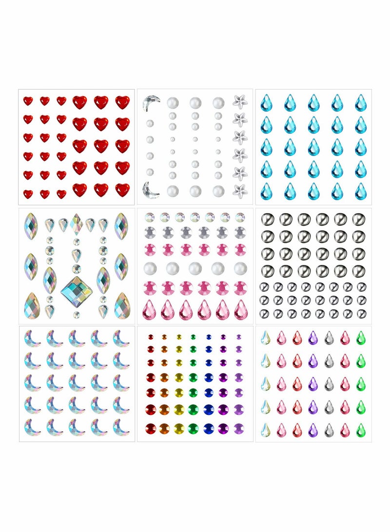 Excefore Face Jewels for Glitter Makeup Women Face Gems Stick On Rhinestones Eyes Self-Adhesive Rhinestone Sticker Makeup Face Gems Party Festival Accessory Nail Art Decor(9 Sheets) - Image 1