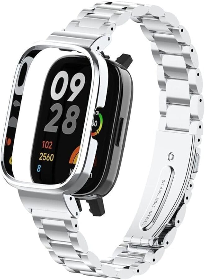 Next Next Store Metal Watch Band with Attached Case Compatible with Redmi Watch 3, Adjustable Stainless Steel Metal Wristband Bracelet
