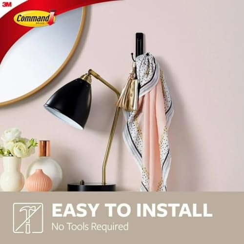 Command Large Wall Hooks, Damage Free Hanging Wall Hooks with Adhesive Strips, No Tools Double Wall Hooks for Hanging Decorations in Living Spaces, 1 Black Colored Hook and 1 Strip - Image 3