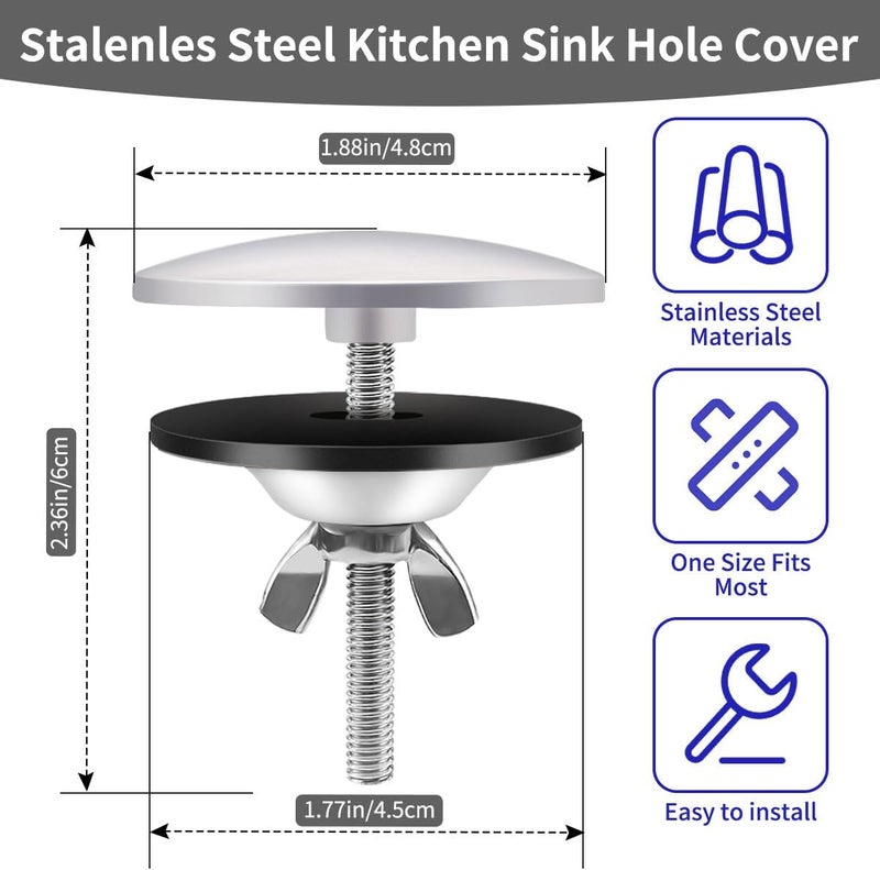 Quadafy 2 Inch Kitchen Sink Hole Covers, Stainless Steel Wash Basin Kitchen Sink Tap Hole Plate Stopper Cover Blanking Metal Plug, Sealed Decoration (Brushed Nickel) - Image 4