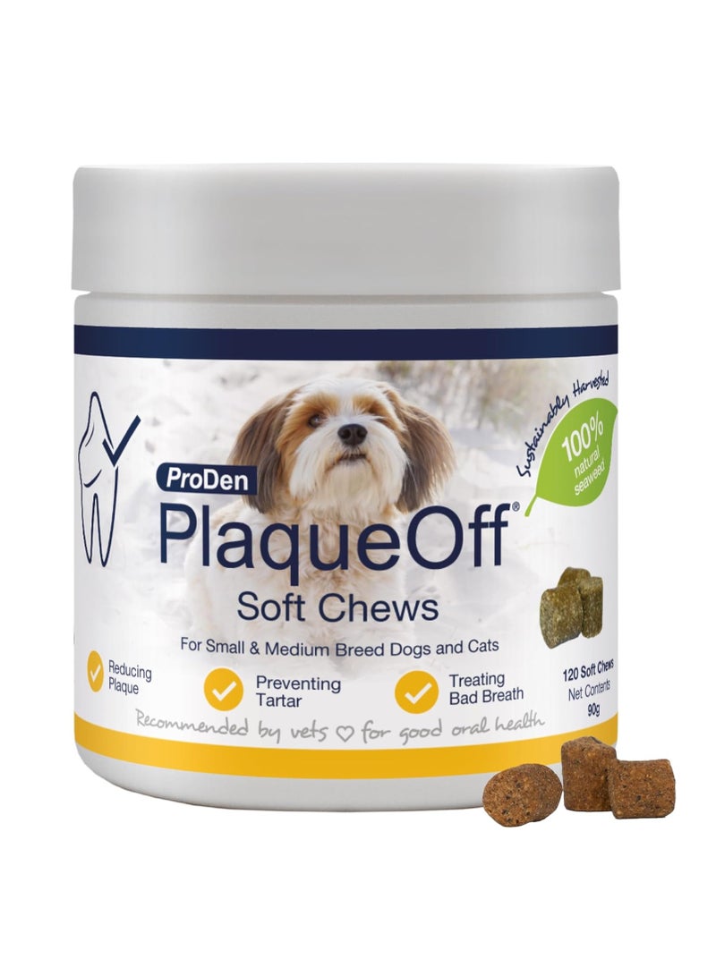 ProDen PlaqueOff 120 Soft Chews Natural Plaque Tartar and Bad Breath Remover for Small or Medium Dogs Works Systemically Not by Abrasion or Chewing - Image 1