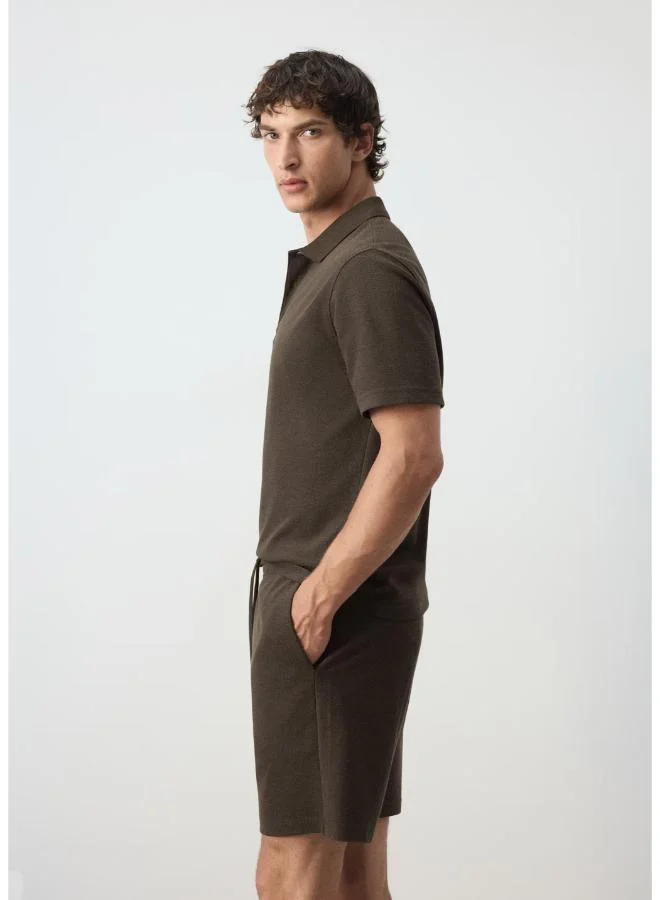 Mango Man 30-MARRON Textured Cotton Blend Polo for Men | Best Price UAE