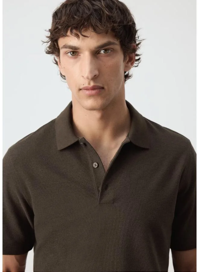 Mango Man 30-MARRON Textured Cotton Blend Polo for Men | Best Price UAE