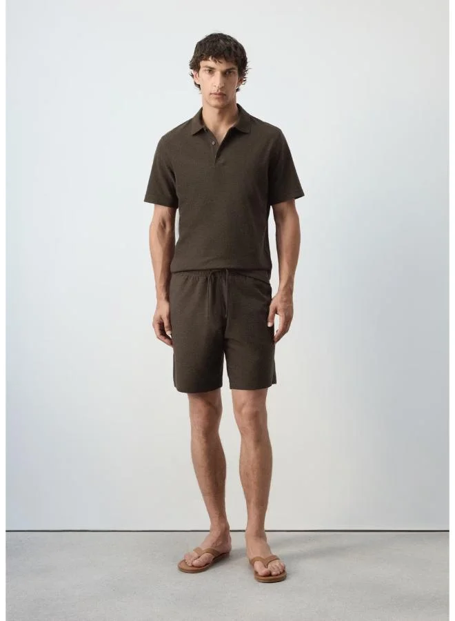 Mango Man 30-MARRON Textured Cotton Blend Polo for Men | Best Price UAE