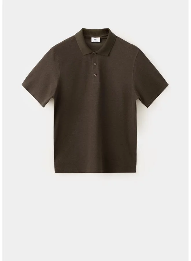 Mango Man 30-MARRON Textured Cotton Blend Polo for Men | Best Price UAE