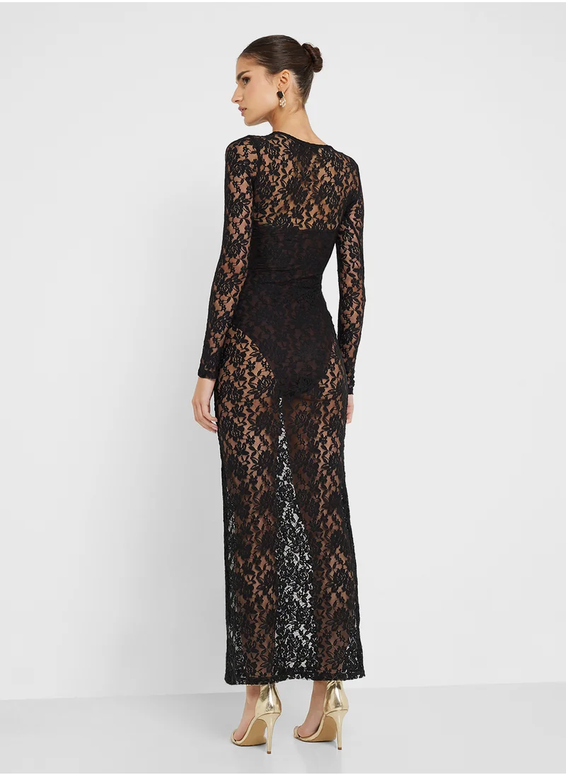 Ginger Sheer Lace Bodycon Maxi Dress