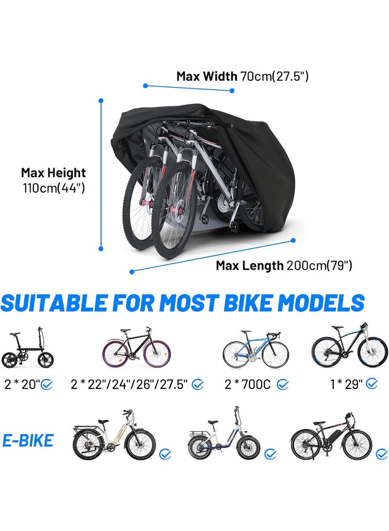 Favoto Bike Cover Waterproof Outdoor Storage for 1 or 2 Bikes Bicycle Cover Heavy Duty Rain Sun UV Dust Wind Proof with Storage Bag Bike Tarp for EBike Mountain Road City Bike, Black - Image 4