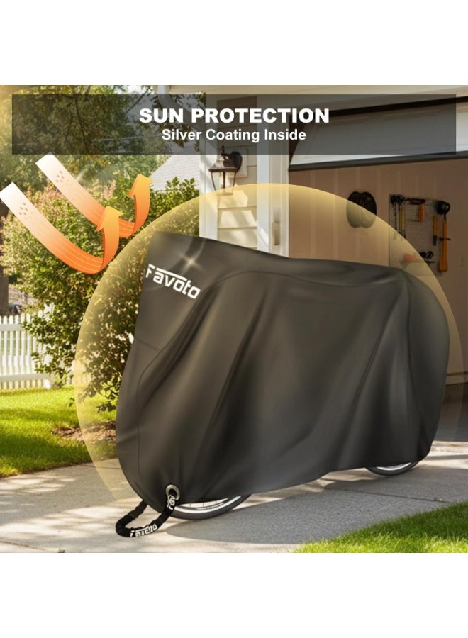 Favoto Bike Cover Waterproof Outdoor Storage for 1 or 2 Bikes Bicycle Cover Heavy Duty Rain Sun UV Dust Wind Proof with Storage Bag Bike Tarp for EBike Mountain Road City Bike, Black - Image 2