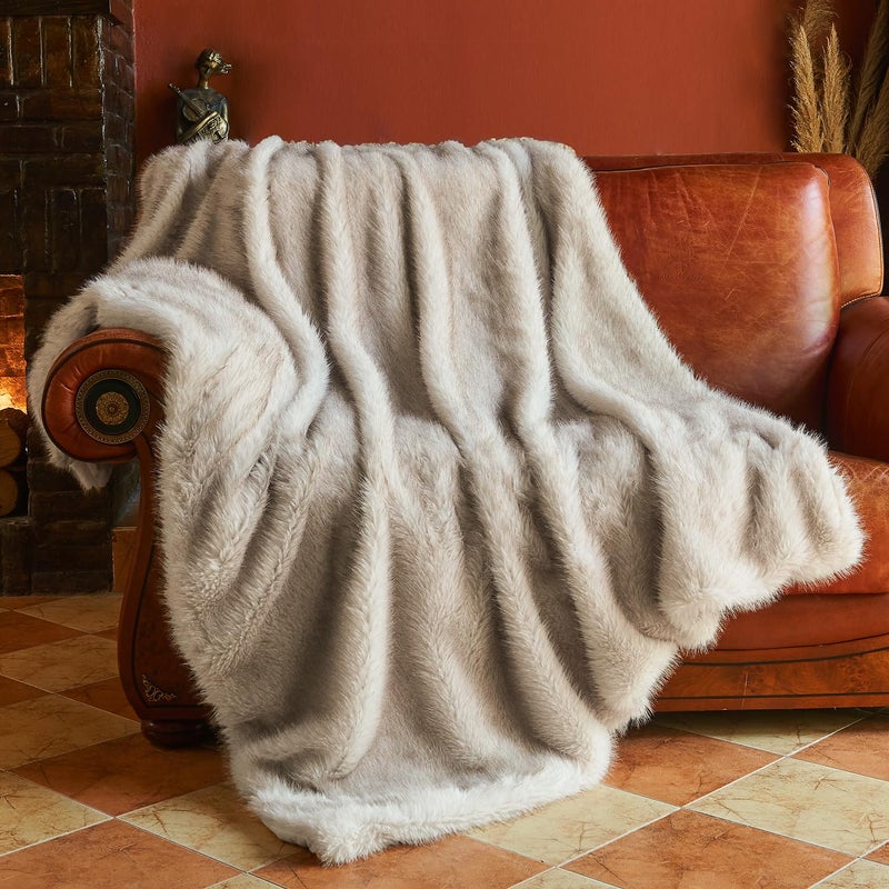 Krifey Plush Faux Fur White Throw Blanket,Luxury Thick Fluffy Blankets for Couch, Bed, Sofa,Warm Fuzzy Cozy Decorative Blankets as Birthday Gift,50"x60" - Image 1