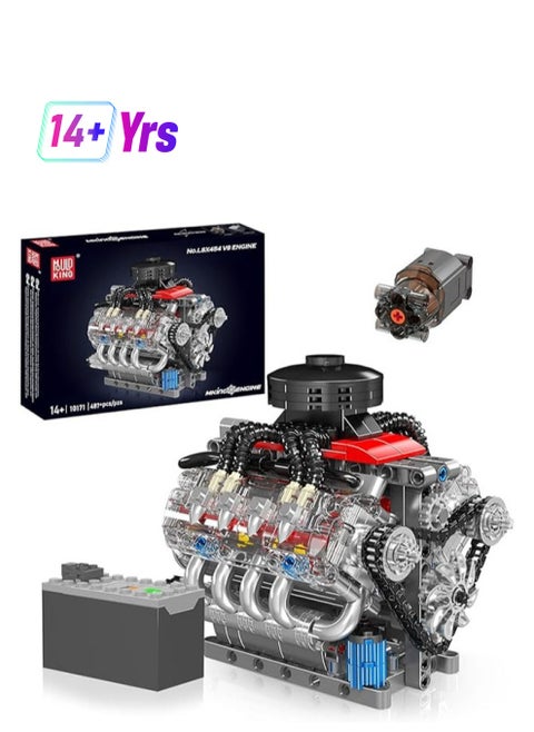 10171 MOC Technology V8 Eight Cylinder Engine Series Gasoline Engine Block Kit Technology Clamp Blocks Kit Contains Engine and Battery Box V8 Engine (487 PCS+)