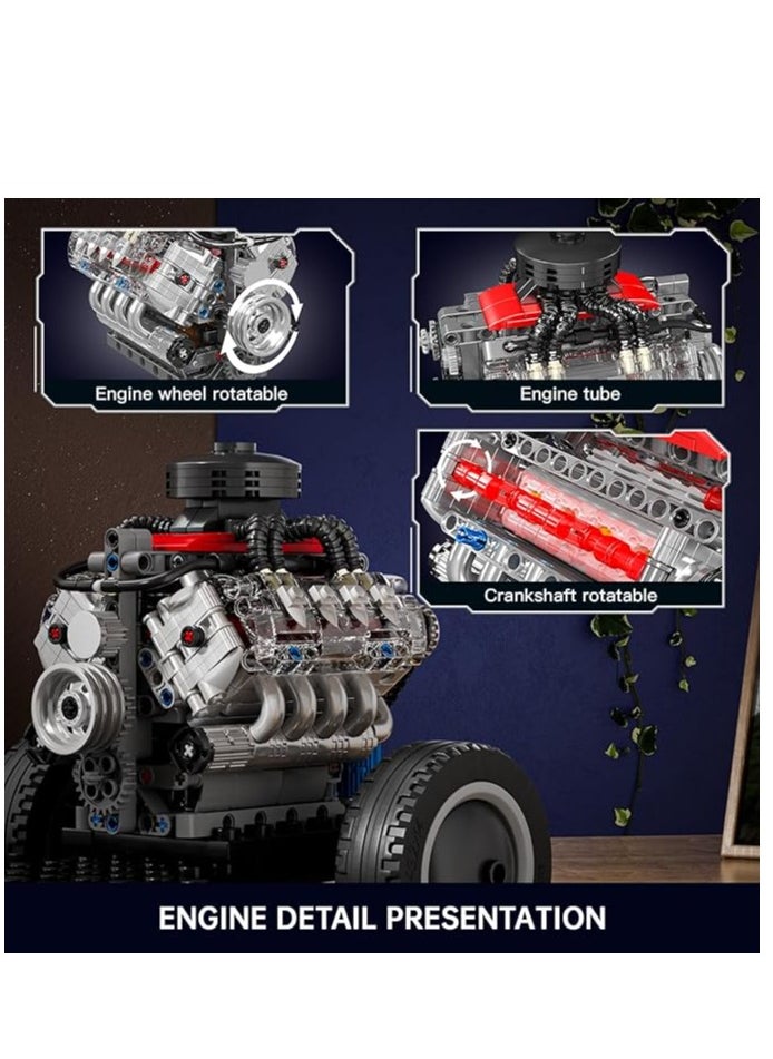 mould king - 10171 MOC Technology V8 Eight Cylinder Engine Series Gasoline Engine Block Kit Technology Clamp Blocks Kit Contains Engine and Battery Box V8 Engine (487 PCS+) - Image 1
