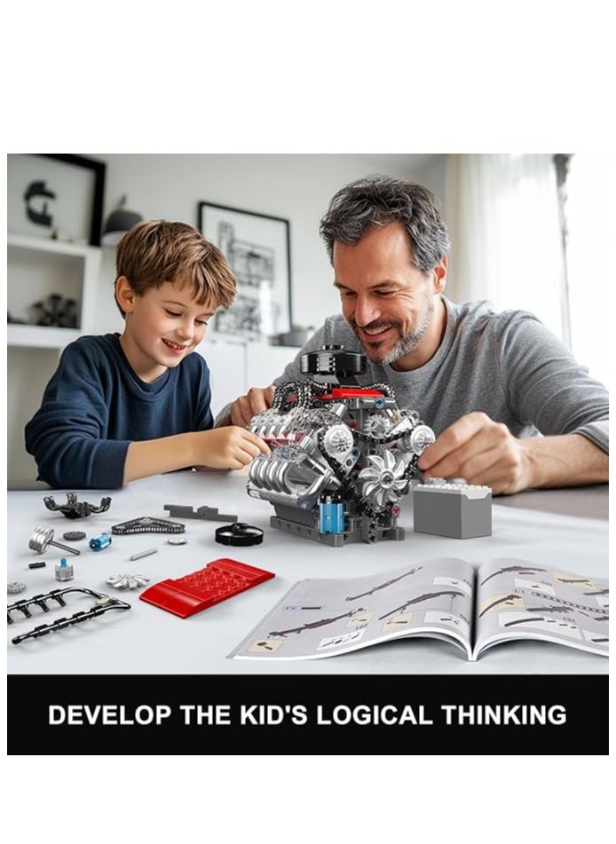 mould king - 10171 MOC Technology V8 Eight Cylinder Engine Series Gasoline Engine Block Kit Technology Clamp Blocks Kit Contains Engine and Battery Box V8 Engine (487 PCS+) - Image 1