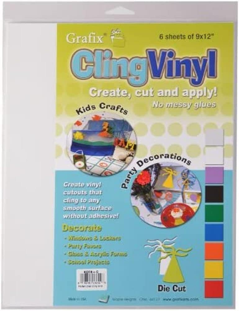 Grafix White Static Cling Film 9"x12", Create Your Own Window Clings and Temporary Decorations, Just Stick to Any Glass, Acrylic, or Glossy Surface, Pack of 6 - Image 1