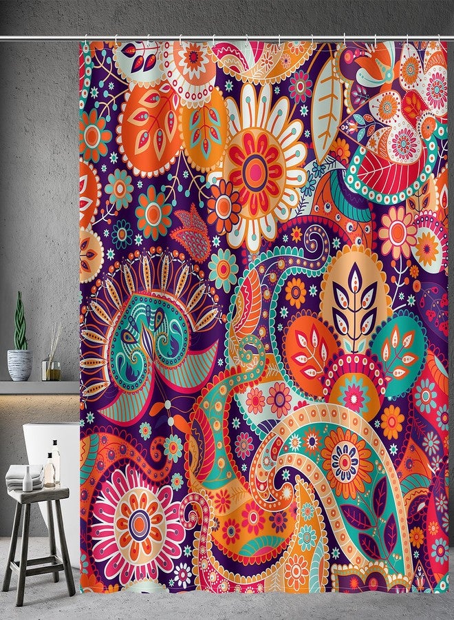Aimego Boho Paisley Floral Shower Curtains - Mandala Indian Bohemian Colorful Flowers Bath Shower Curtain Set with 12 Hooks for Adults Kids Bathroom Decor Accessories, 72"x72" - Image 1
