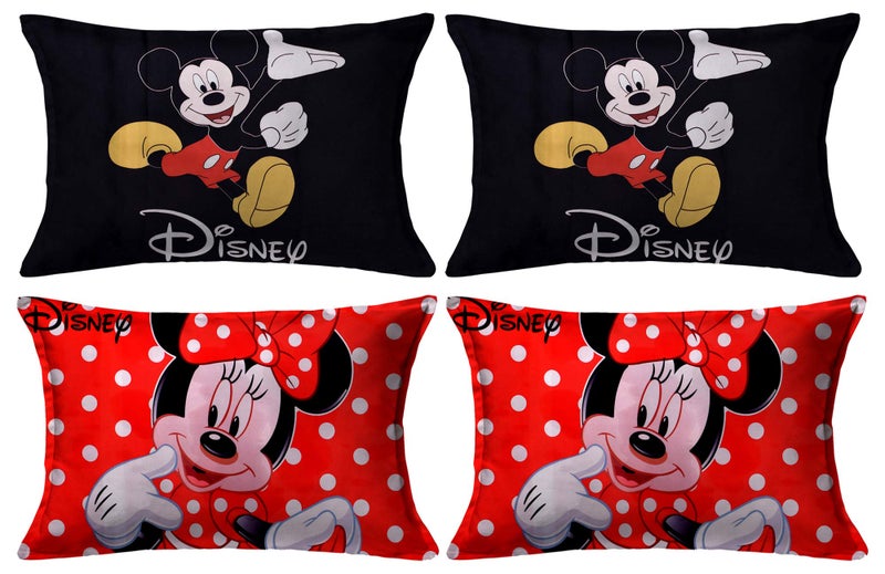 Kuber Industries Kuber Industries Disney Minnie Mickey Print Silk Special Long Crush Pillow Cover- Set of 4, Black & Red-KUBMART203  - Image 1