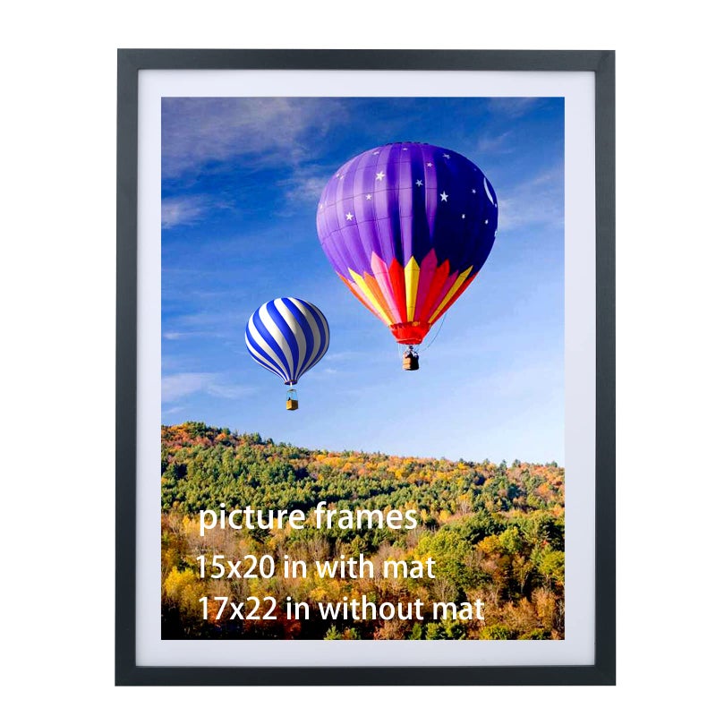 LTYHHK LTYHHK 17x22 Picture Frames Solid WoodDisplays Pictures 15x20 with Mat and 17x22 without Mat 15x20 Poster Frame for Wall 17x22Photo Frames Family Black HB1722 