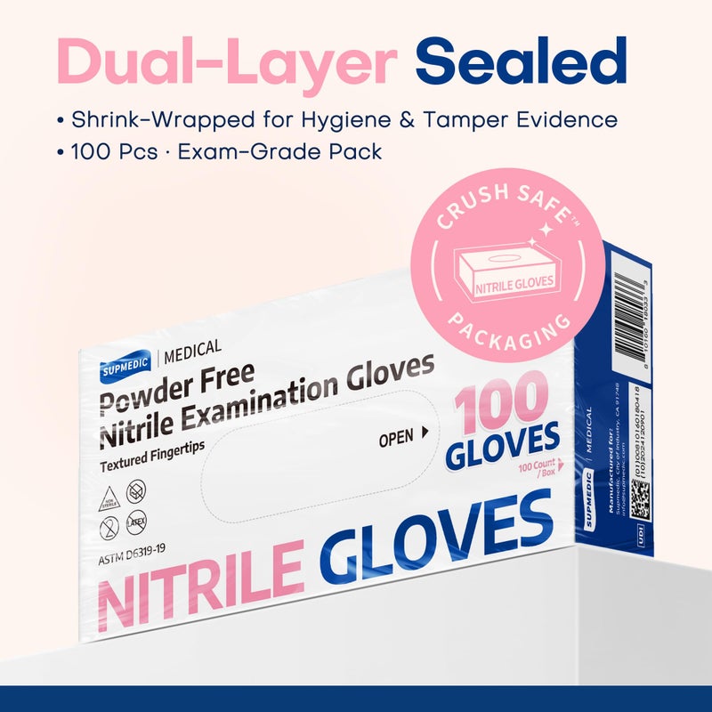 Supmedic Medical Nitrile Exam Gloves, 3.5 mil Powder-Free Food-Safe Disposable Glove for Cleaning & Esthetician, Rose Quartz 100 Pcs (Small) - Image 5