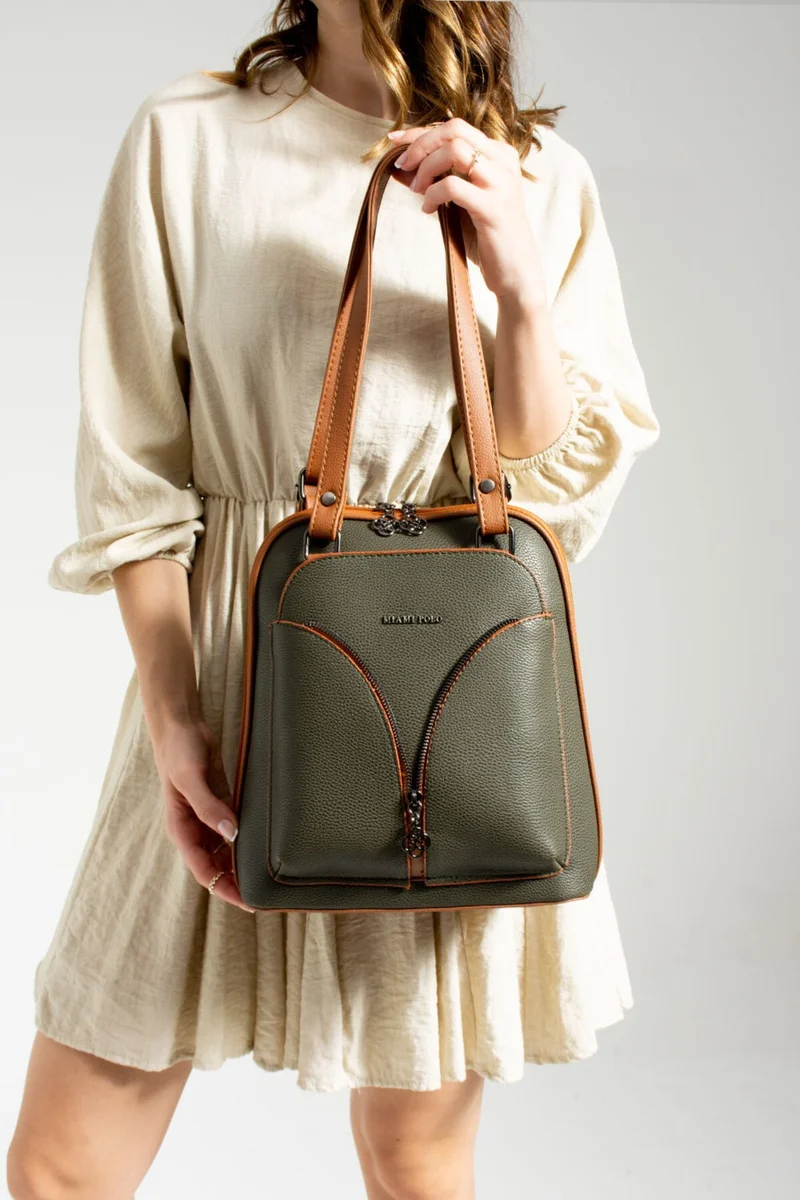 Çanta Trend Bag Trend Miami Polo 5 Eyelet Faux Leather Women's Backpack and Shoulder Bag