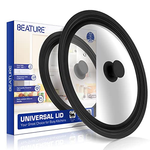 BEATURE Universal Lid for Pots, Pans and Skillets - Tempered Glass Lid with Heat Resistant Silicone Rim Fits 11" - 12.5" Diameter Cookware, Replacement Lid for Frying Pan and Cast Iron Skillet (11"12"12.5") - Image 1