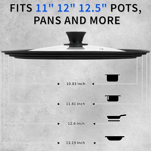 BEATURE Universal Lid for Pots, Pans and Skillets - Tempered Glass Lid with Heat Resistant Silicone Rim Fits 11" - 12.5" Diameter Cookware, Replacement Lid for Frying Pan and Cast Iron Skillet (11"12"12.5") - Image 3