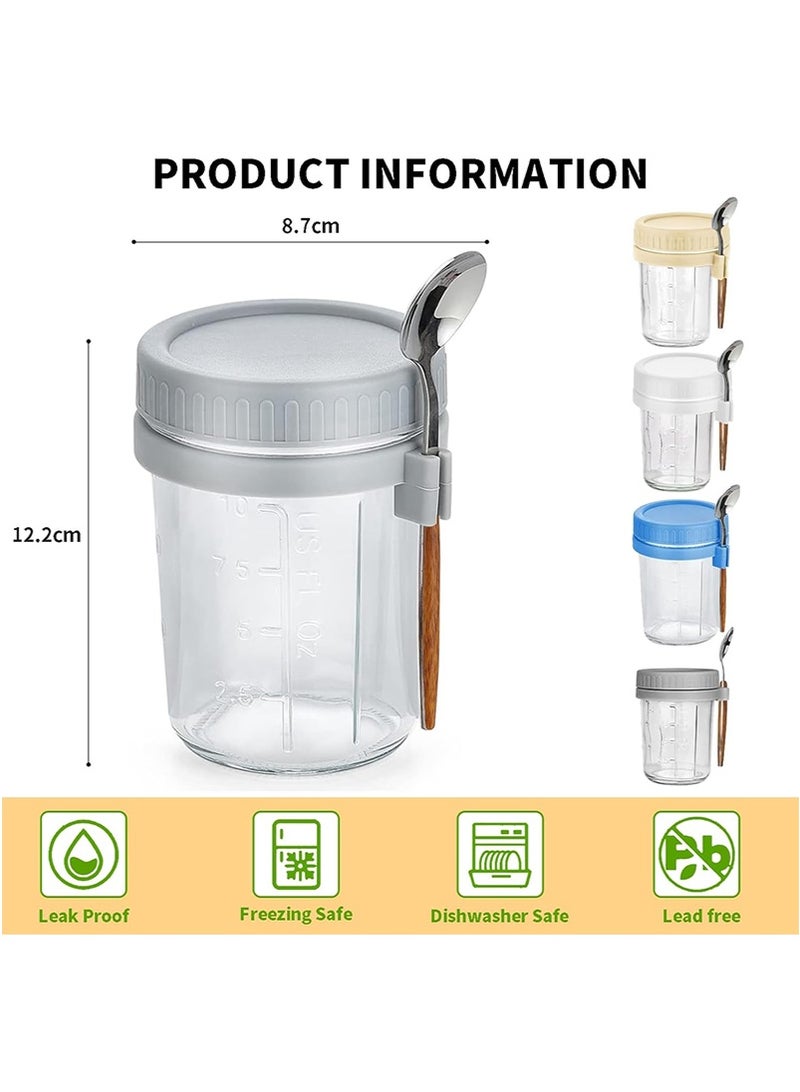 Yoawllty 4 Packs Overnight Oats Jars with Lids and Spoons, 16 Oz Glass Mason Containers for Overnight Oats, Leak Proof Oatmeal Container for Cereal, Fruit, Vegetable, Milk, Salad, Yogurt - Image 2