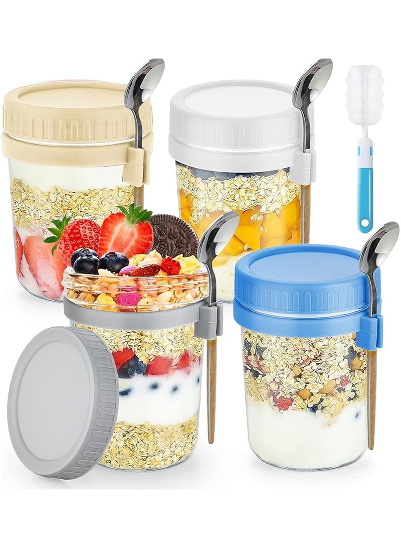 Yoawllty 4 Packs Overnight Oats Jars with Lids and Spoons, 16 Oz Glass Mason Containers for Overnight Oats, Leak Proof Oatmeal Container for Cereal, Fruit, Vegetable, Milk, Salad, Yogurt - Image 1