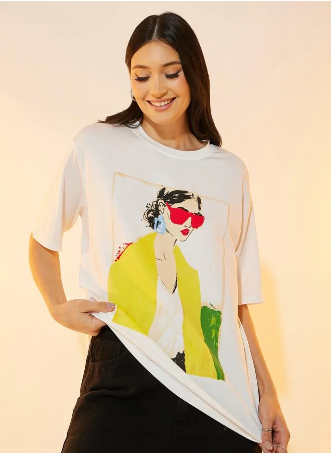 Take Two Oversized Graphic Print Longline T-Shirt
