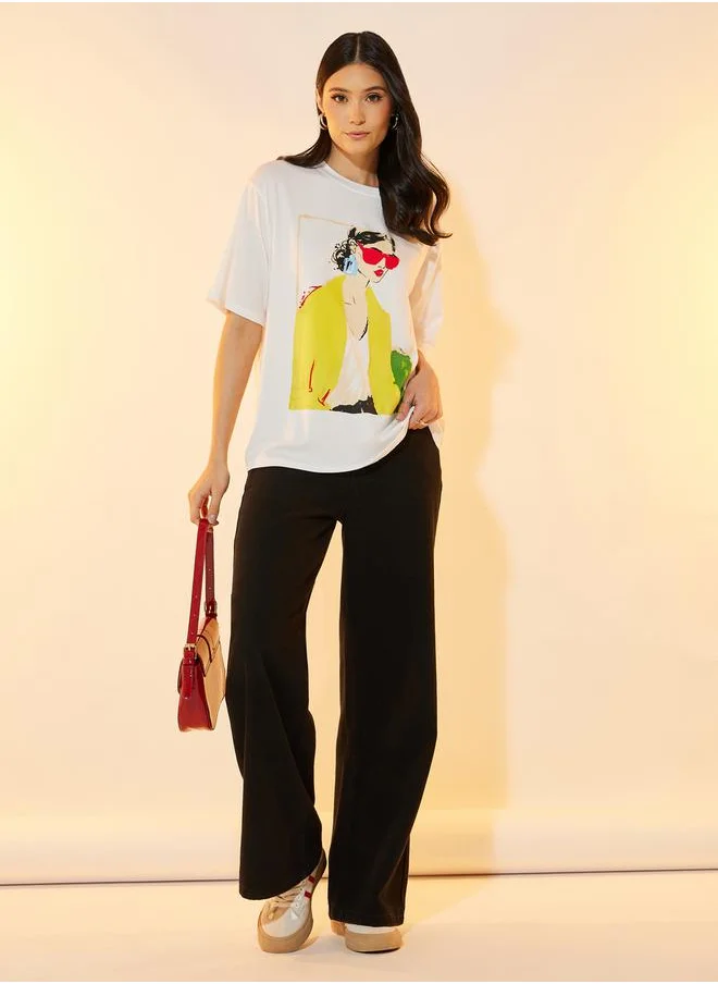 Take Two Oversized Graphic Print Longline T-Shirt