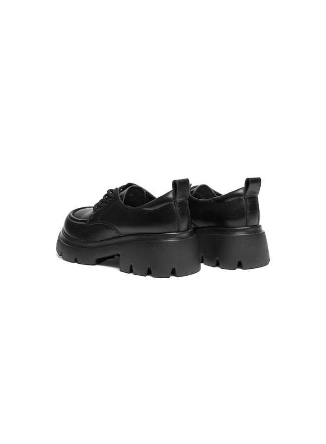 Red Dragonfly Women's Thick Sole Loafers Spring Autumn Height Increasing Shoes Chunky Heel Soft Sole British Commuter Leather Shoes Wlb34076 Black Size 36 - Image 4
