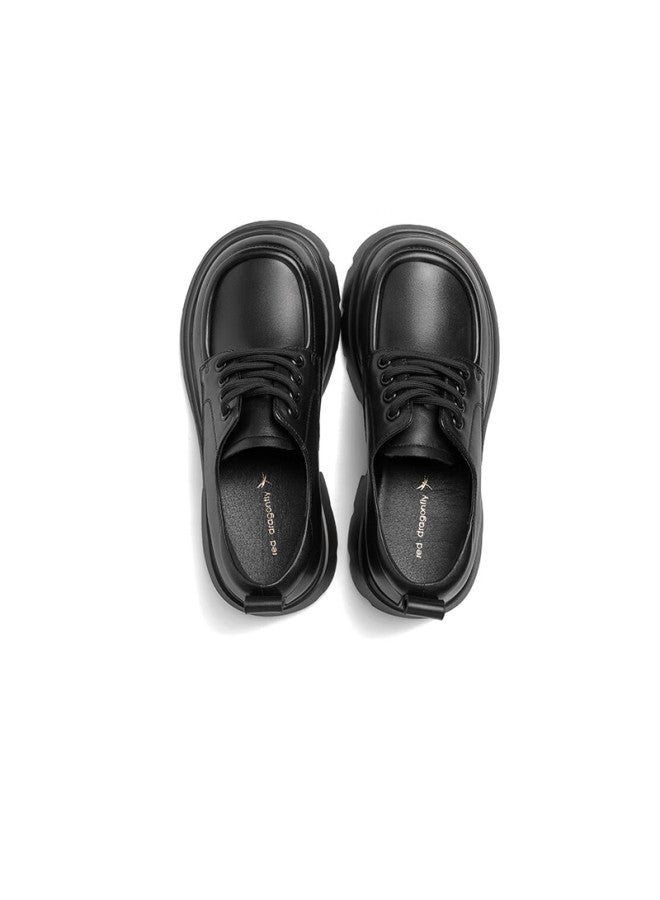 Red Dragonfly Women's Thick Sole Loafers Spring Autumn Height Increasing Shoes Chunky Heel Soft Sole British Commuter Leather Shoes Wlb34076 Black Size 36 - Image 2