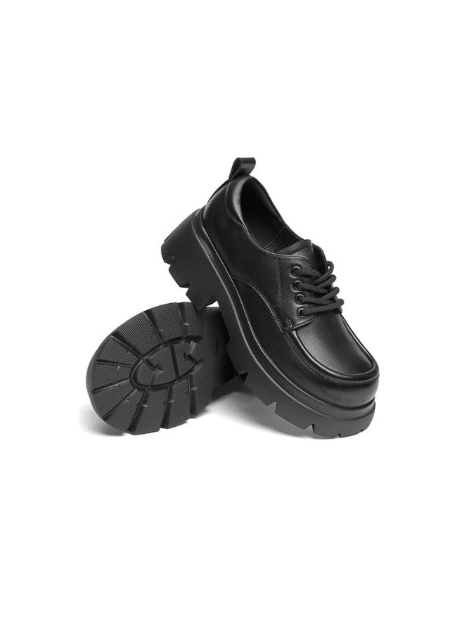 Red Dragonfly Women's Thick Sole Loafers Spring Autumn Height Increasing Shoes Chunky Heel Soft Sole British Commuter Leather Shoes Wlb34076 Black Size 36 - Image 5