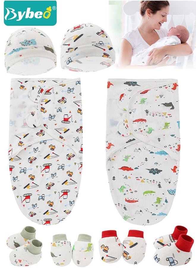 Bybeo 8 PCS Baby Swaddle Blanket Wrap Cap Gloves and Foot Straps Set Newborn Infant Sleep Sack With Caps 100% Breathable Cotton 0-4 Month  - Image 1
