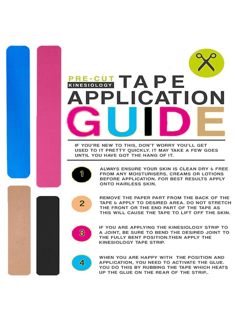 انسجام 40 قطعة من شرائط شريط الحركة المقطوعة مسبقًا بأربعة ألوان 2 بوصة × 10 بوصة شريط رياضي قطني شريط حركي شريط مرن للعضلات شريط رياضي شريط الركبة للتمرين والاستخدام اليومي - Image 3