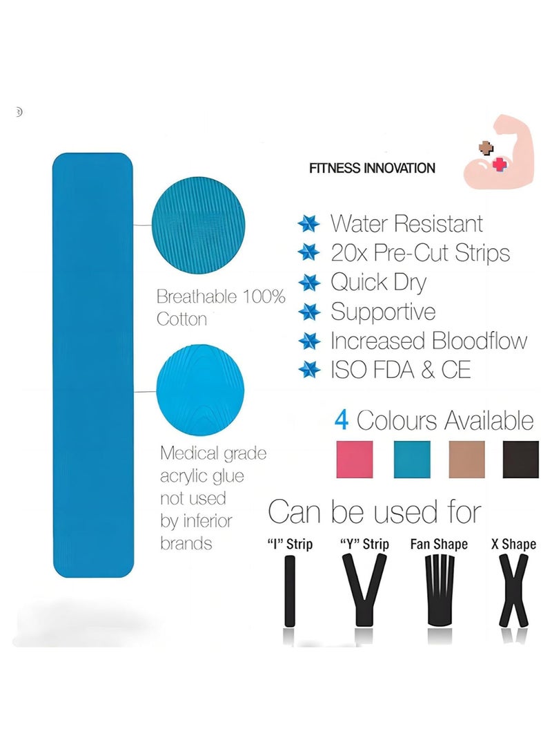 انسجام 40 قطعة من شرائط شريط الحركة المقطوعة مسبقًا بأربعة ألوان 2 بوصة × 10 بوصة شريط رياضي قطني شريط حركي شريط مرن للعضلات شريط رياضي شريط الركبة للتمرين والاستخدام اليومي - Image 4