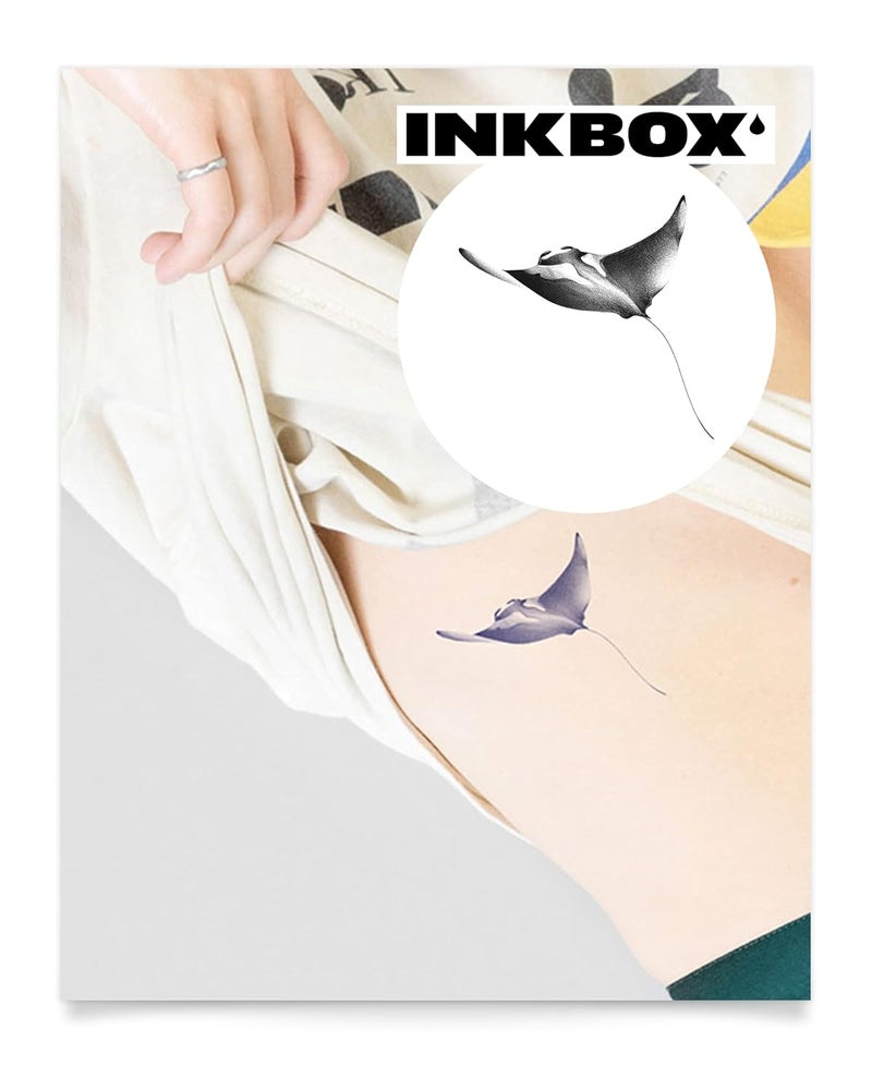 inkbox Inkbox Temporary Tattoos, Semi-Permanent Tattoo, One Premium Easy Long Lasting, Water-Resistant Temp Tattoo with For Now Ink - Lasts 1-2 Weeks, Mobula Ray, 4 x 4 in 