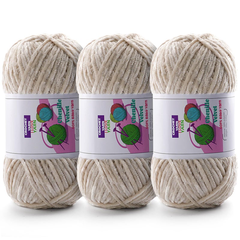 DAERBOF 3 Skeins Soft Fluffy Velvet Yarn Chenille Chunky Yarn for Hand Knitting and Crocheting DIY Craft Amigurumi Crochet Yarns31968yds 335oz Beige - Image 3