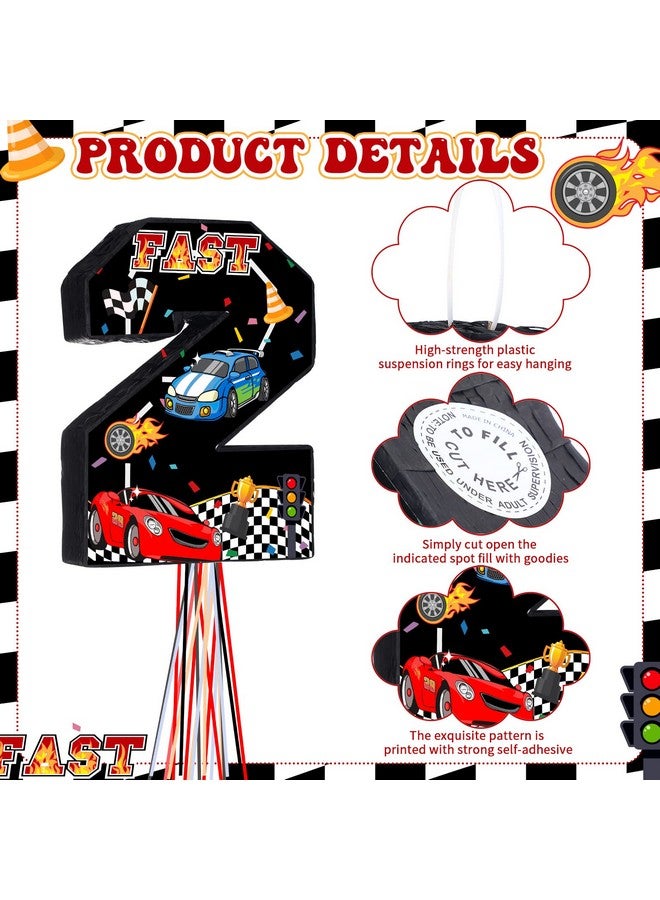 Harrycle Racing Number 2 Pinata, 2nd Birthday Decorations, Pull String Pinata with Blindfold Stick, Confetti, Small Racing Theme Pinata for Boys Party Supplies - Image 3