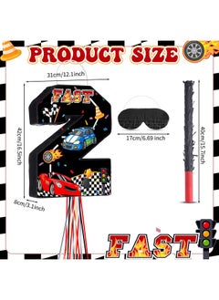 Harrycle Harrycle Racing Number 2 Pinata, 2nd Birthday Decorations, Pull String Pinata with Blindfold Stick, Confetti, Small Racing Theme Pinata for Boys Party Supplies  - Image 2