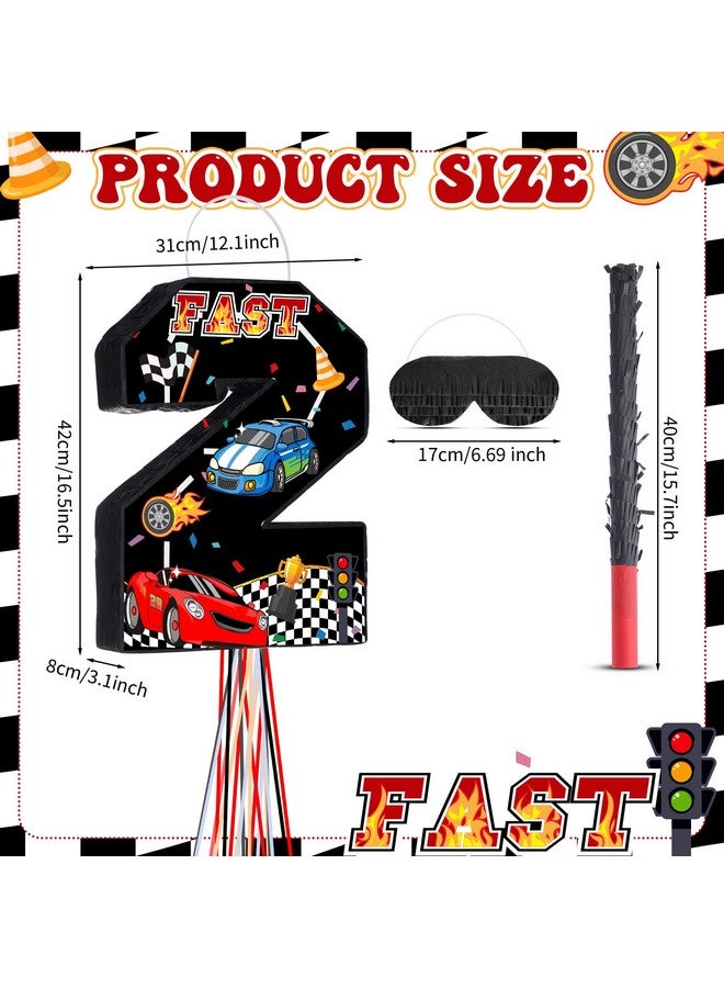 Harrycle Racing Number 2 Pinata, 2nd Birthday Decorations, Pull String Pinata with Blindfold Stick, Confetti, Small Racing Theme Pinata for Boys Party Supplies - Image 2