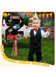 Harrycle Harrycle Racing Number 2 Pinata, 2nd Birthday Decorations, Pull String Pinata with Blindfold Stick, Confetti, Small Racing Theme Pinata for Boys Party Supplies  - Image 5