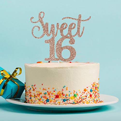 LeeSky Sweet 16 Cake Toppers Rose Gold Glitter, Sweet 16 Cake Topper, Sweet 16 Birthday Cake Topper, 16th Birthday Cake Topper, Sweet 16 Birthday Decorations for Cake, Sweet 16 Decorations - Image 2